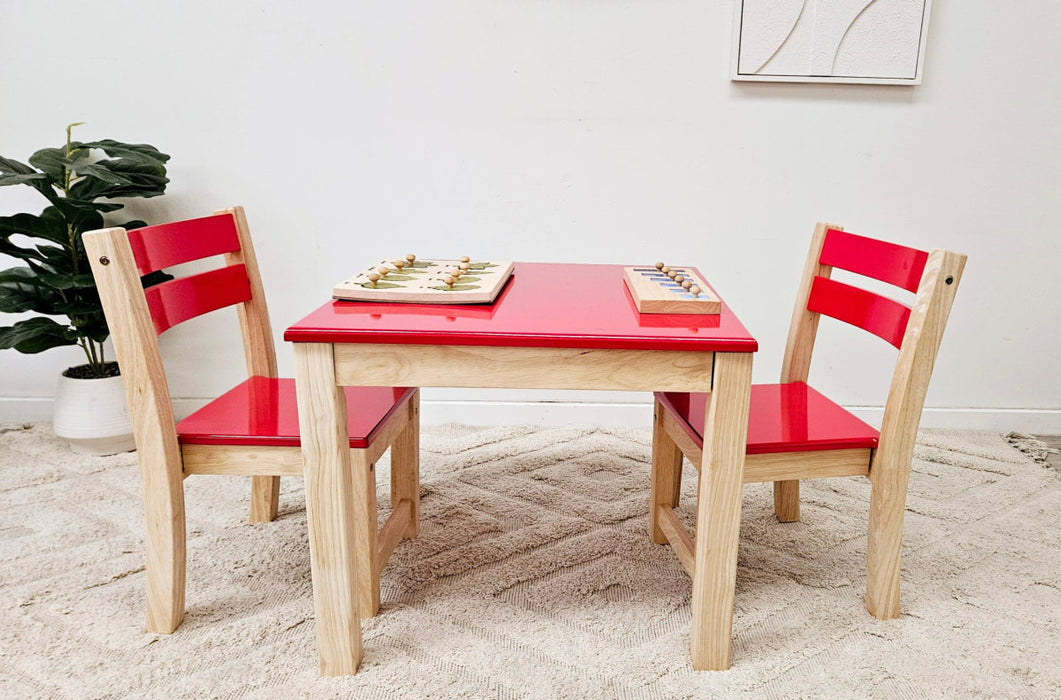Red Top Timber Table with 2 Matching Chairs