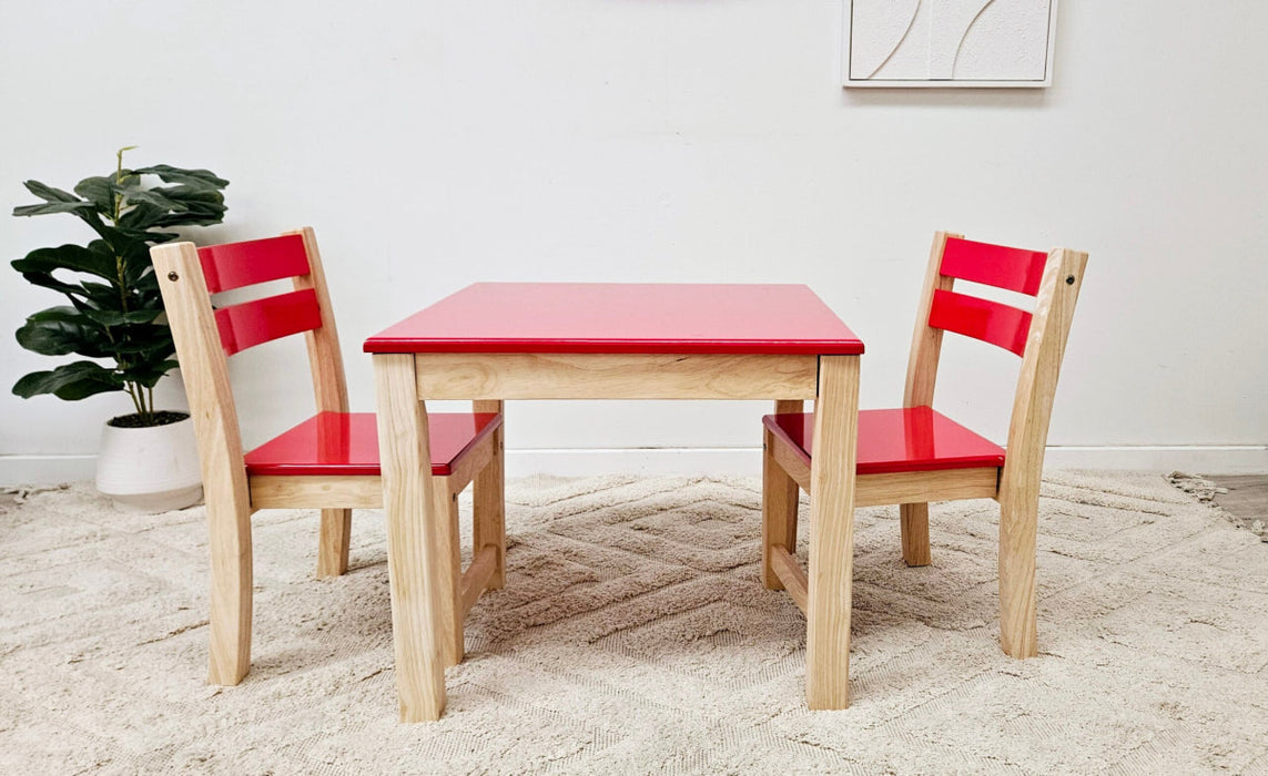 Red Top Timber Table with 2 Matching Chairs