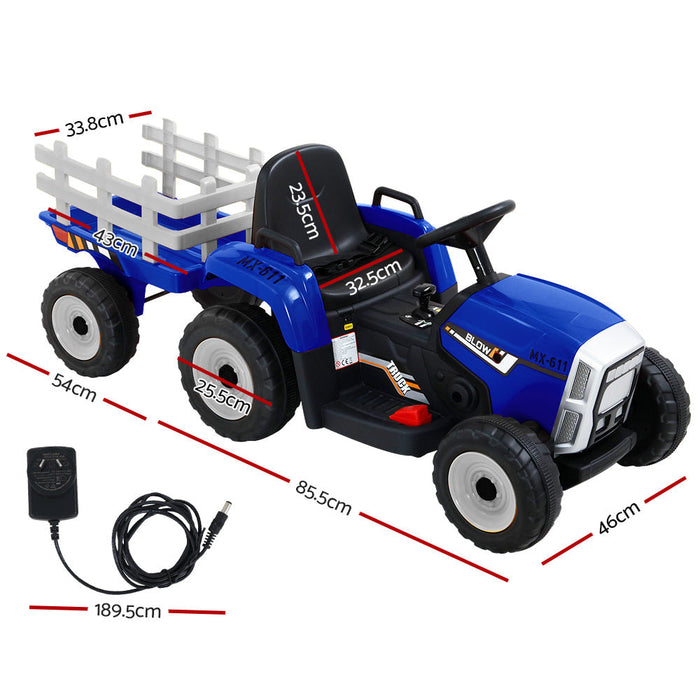 Rigo Kids Tractor Trailer Electric Ride On Car - Blue - Kids Ride on Car