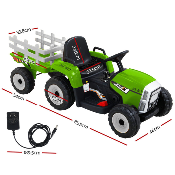 Rigo Kids Tractor Trailer Electric Ride On Car Green LED headlights