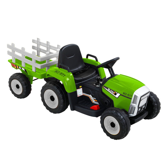 Rigo Kids Tractor Trailer Electric Ride On Car Green steering wheel
