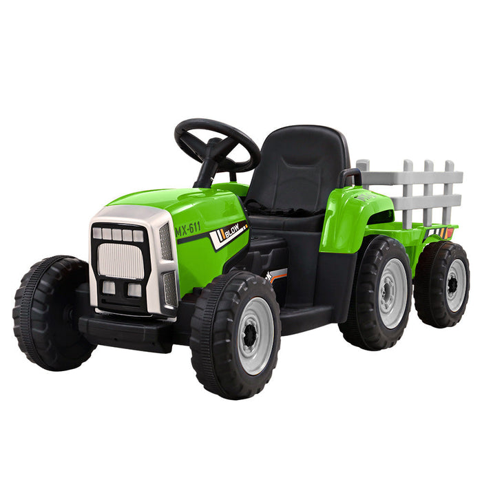 Rigo Kids Tractor Trailer Electric Ride On Car Green