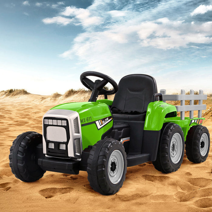 Rigo Kids Tractor Trailer Electric Ride On Car Green with trailer