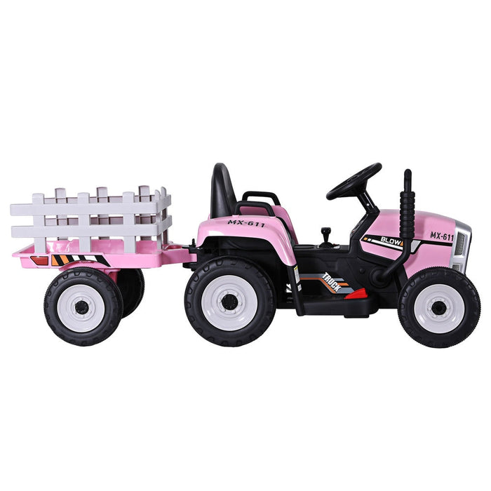 Rigo Kids Tractor Trailer Electric Ride On Car Pink steering wheel