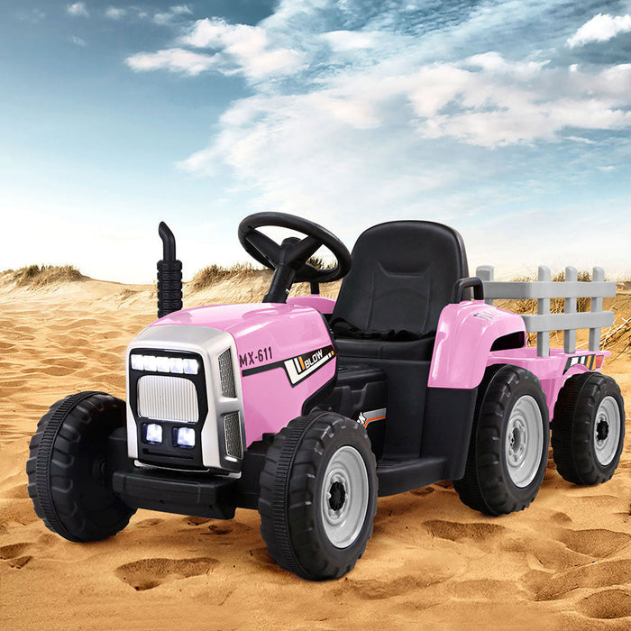 Rigo Kids Tractor Trailer Electric Ride On Car Pink full view