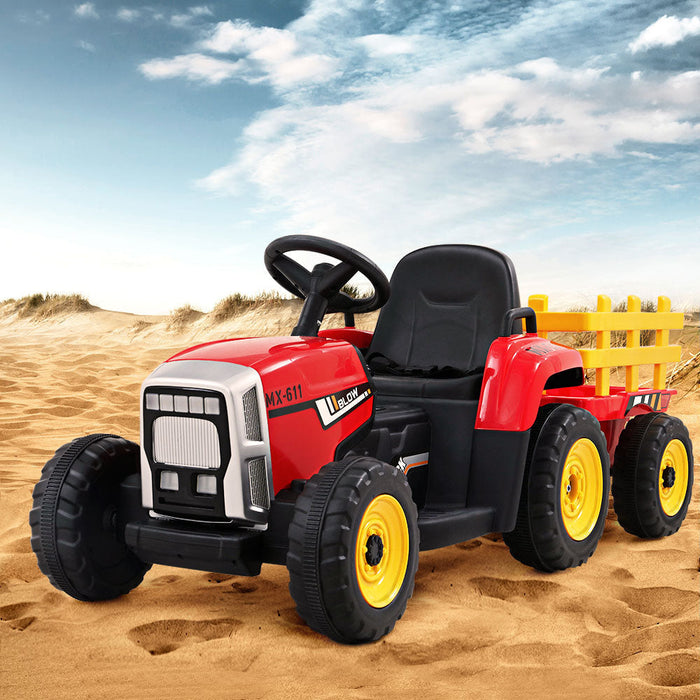 Rigo Kids Tractor Trailer Electric Ride On Car Red with trailer