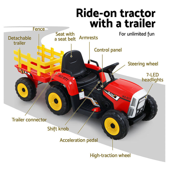 Rigo Kids Tractor Trailer Electric Ride On Car Red safety seat