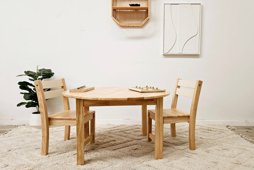 Rubberwood Round Kids Table with 2 Stacking Chairs