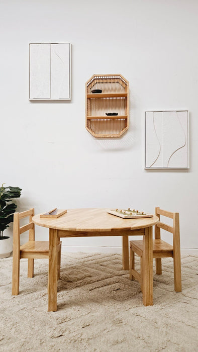 Rubberwood Round Kids Table with 2 Standard Chairs