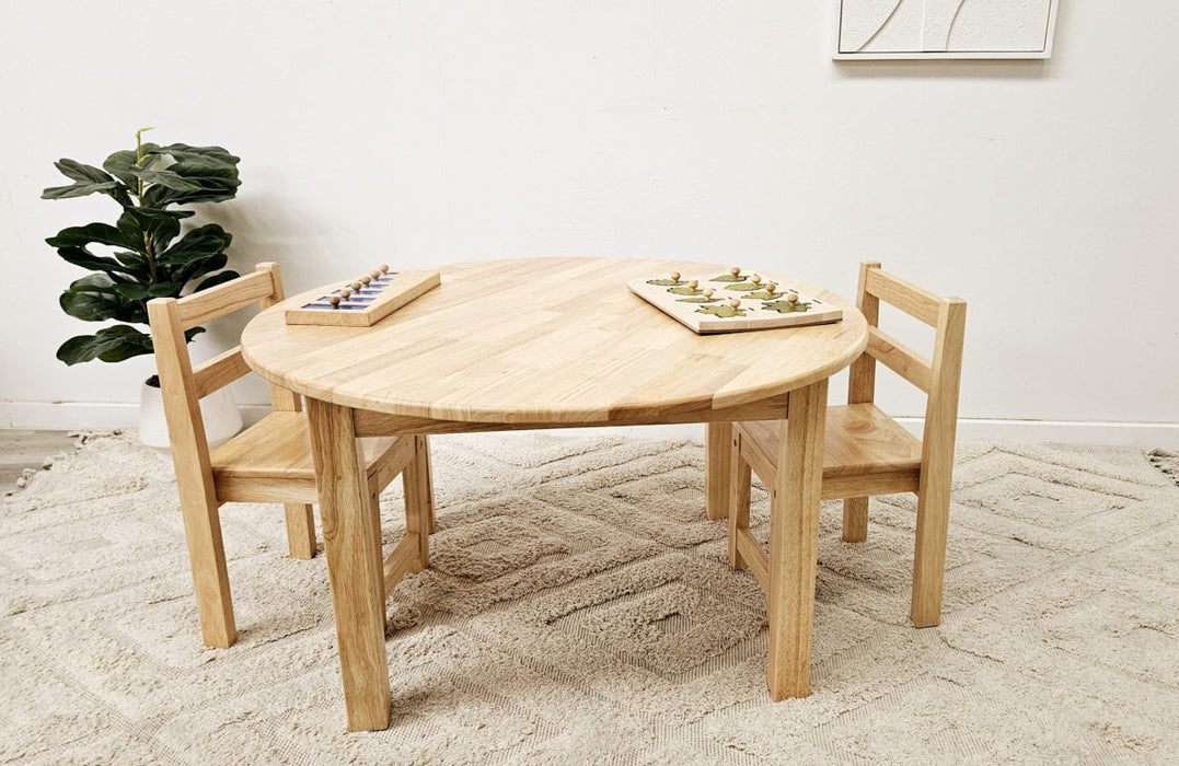 Rubberwood Round Kids Table with 2 Standard Chairs