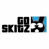 Simple black and blue logo featuring stylized text ’GD SKITZ’ with a cartoon animal face design.