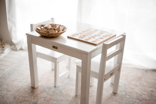 Standard White Timber Kids Table (With Chairs) - White Table - Baby & Kids > Kid’s Furniture