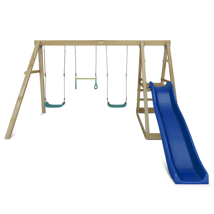 Winston 4-Station Timber Swing Set with Slide - with Blue Slide - Mid Swing Sets