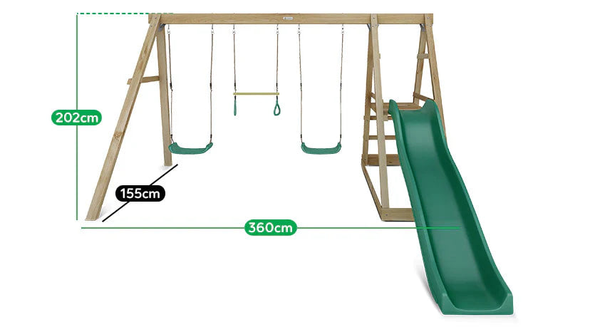 Winston 4-Station Timber Swing Set with Slide - Mid Swing Sets