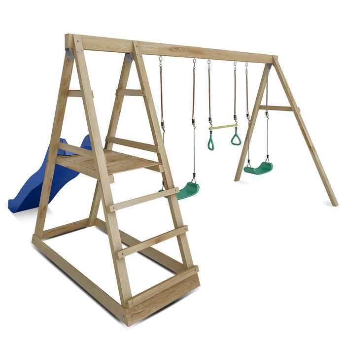 Winston 4-Station Timber Swing Set with Slide - Mid Swing Sets