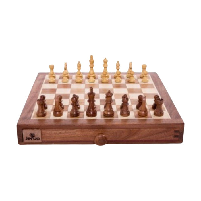Portable Carved Wooden Chess and Checker Board Set