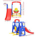 Full image of 4-in-1 Kids Plastic Swing and Slide kids outdoor slide on Front and Back image with dimensions and white background