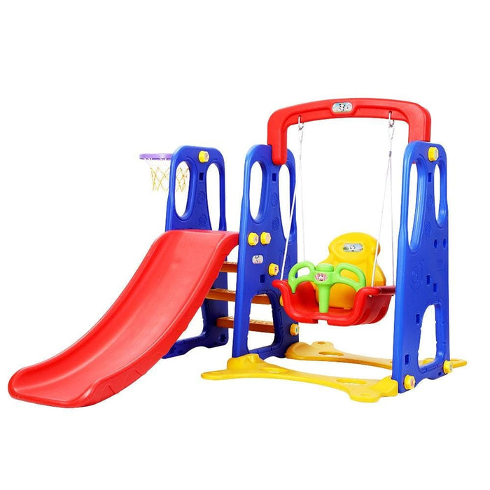 Full image of 4-in-1 Kids Plastic Swing and Slide kids outdoor slide with white background