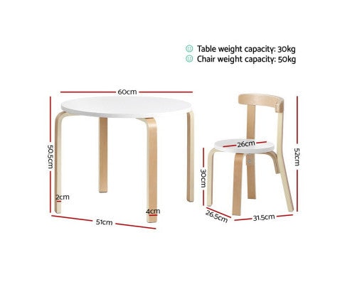 3 Piece Nordic Kids Wooden Table and Chair Set