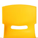 Close up image of the back rest of 4 Kids Plastic Chairs - yellow chair showing round and smooth edges with white background