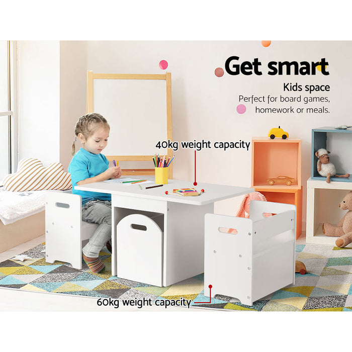 Keezi Kids White Table and Chairs with Large Storage Box