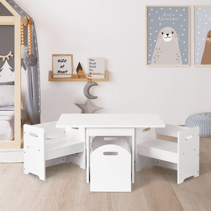 Keezi Kids White Table and Chairs with Large Storage Box