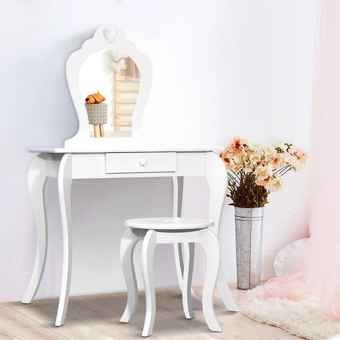Keezi Kids White Vanity Table and Stool Set with Mirror
