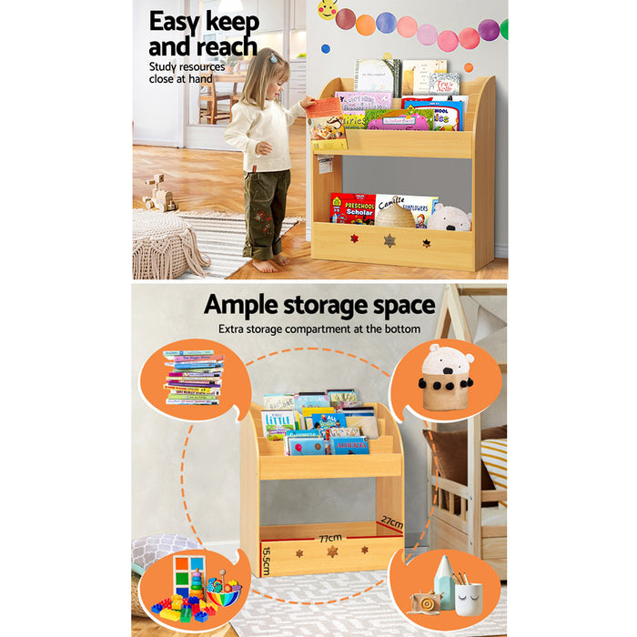 Keezi Kids Bookshelf Wooden 3-Tier Organiser with Extra Storage