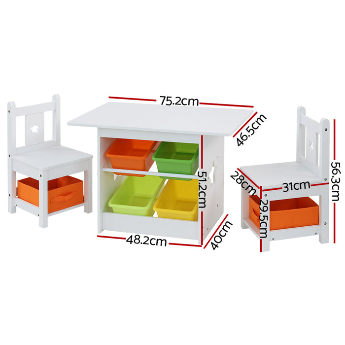 Keezi Kids Table and Chairs Set with 6 Storage Boxes