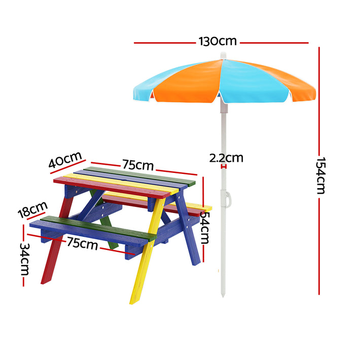 Keezi Kids Wooden Interconnected Picnic Table and Bench with Umbrella