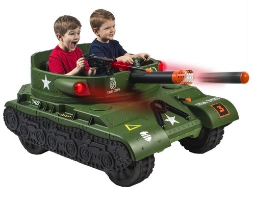kids riding in Thunder Tank Ride On