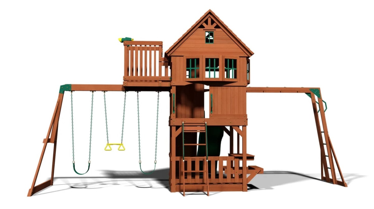 Back view of Skyfort II Swing And Play Set in white background