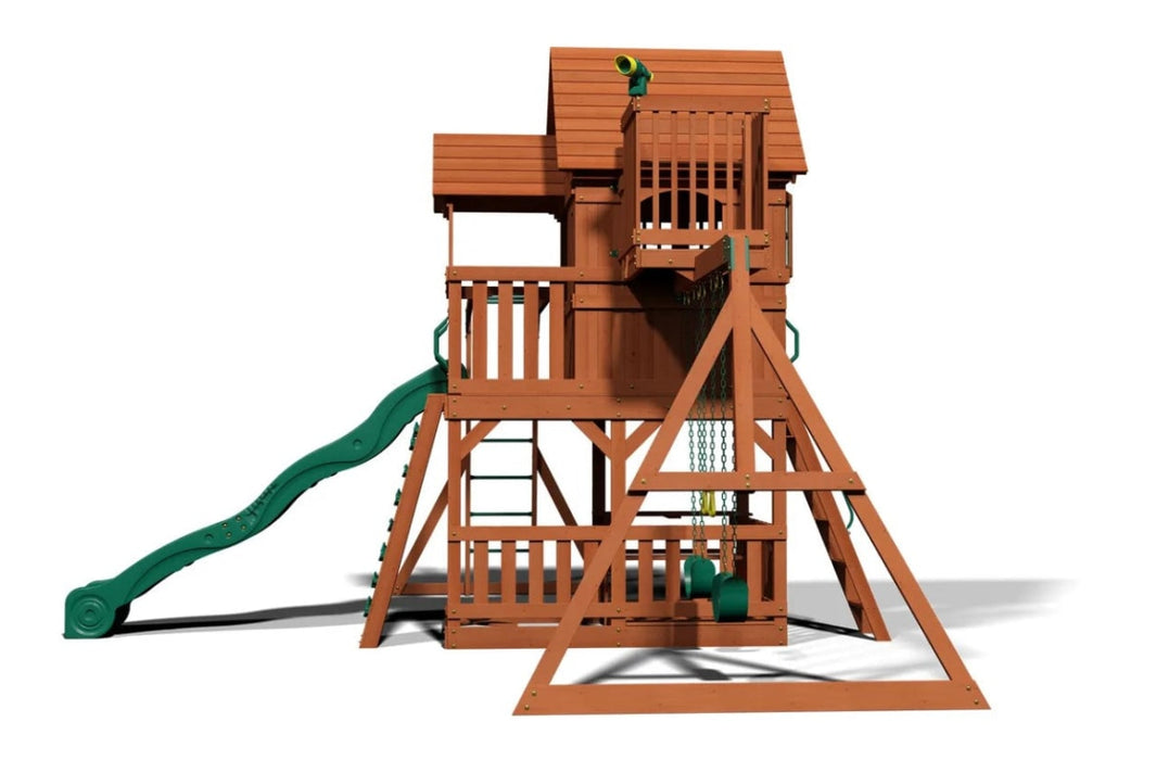Side view image of Skyfort II Swing And Play Set in white background