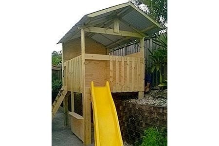 Medium Fort Cubby House - newly constructed with green slide