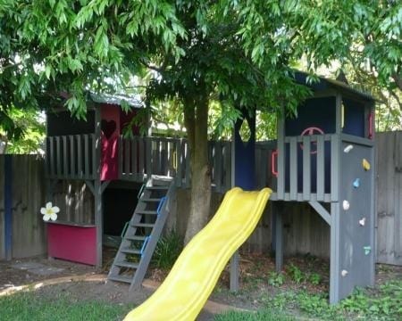 Small Fort Cubby House - double with yellow slide