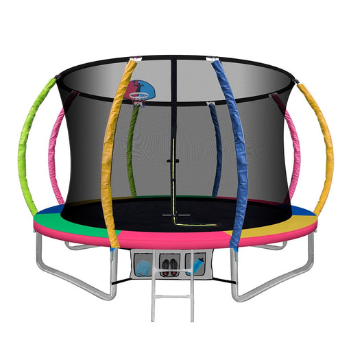 Everfit 10FT Trampoline Round Trampolines With Basketball Hoop Kids Present Gift Enclosure Safety Net Pad Outdoor Multi-coloured - Sports &