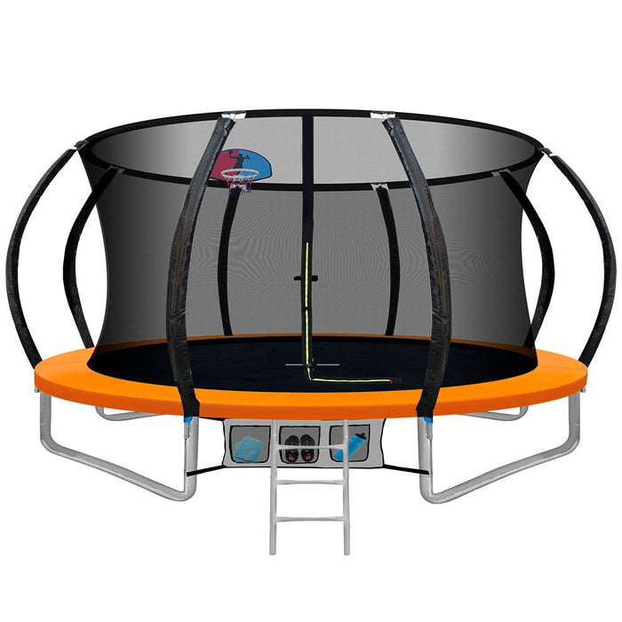 Everfit 12FT Trampoline Round Trampolines With Basketball Hoop Kids Present Gift Enclosure Safety Net Pad Outdoor Orange - Sports & Fitness