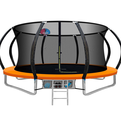 Everfit 14FT Trampoline Round Trampolines With Basketball Hoop Kids Present Gift Enclosure Safety Net Pad Outdoor Orange - Sports & Fitness