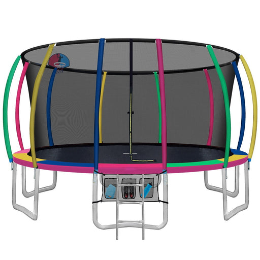 Everfit 16FT Trampoline Round Trampolines With Basketball Hoop Kids Present Gift Enclosure Safety Net Pad Outdoor Multi-coloured - Sports &