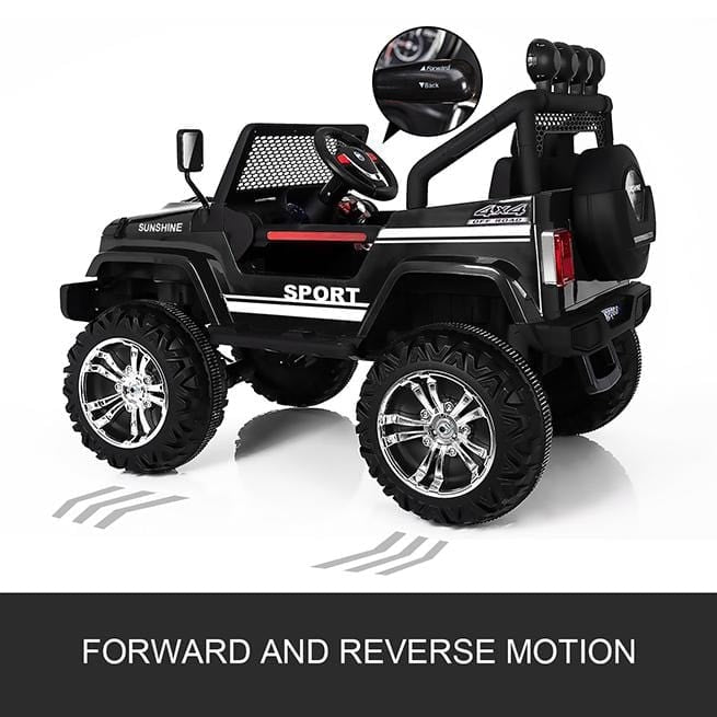 Kids Jeep Off-Road Electric Car - black; forward and reverse motion