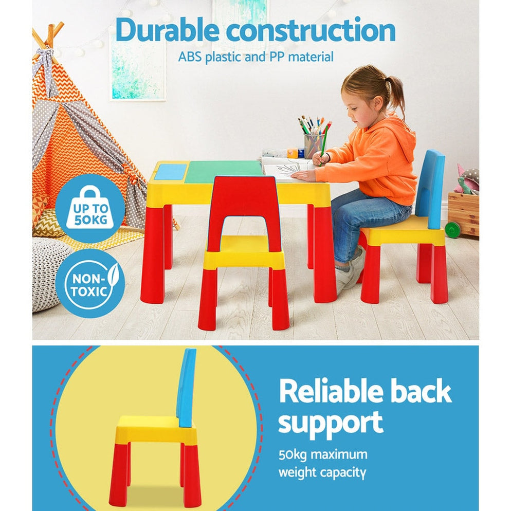 Keezi Kids Reversible Desk Table and Chairs Set with Storage and Build ...