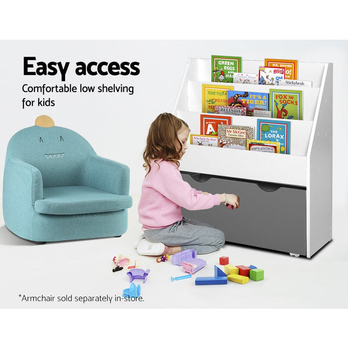 Keezi Kids Bookshelf Childrens Bookcase Organiser Storage Shelf Wooden White - Baby & Kids > Kid’s Furniture
