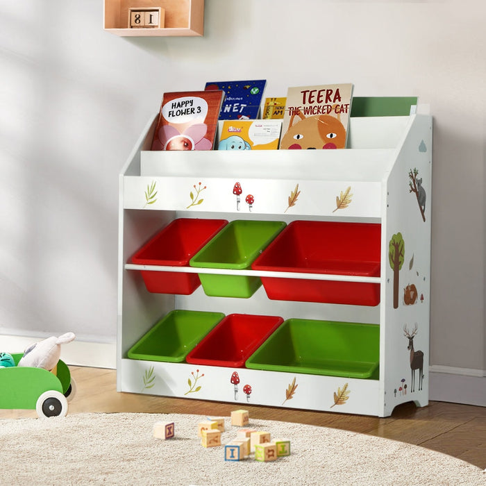 Keezi Kids Bookshelf Toy Box Organiser Children 6 Bins Display Shelf Storage Box - Baby & Kids > Kid’s Furniture