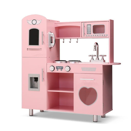 Keezi Kids Classic-Styled Wooden Pretend Play Kitchen Set in Pink - Kids Kitchen
