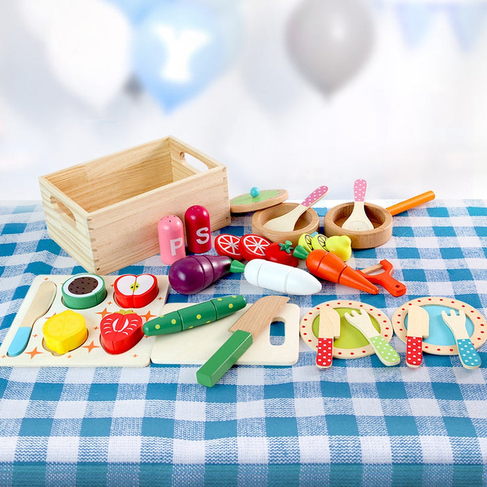 Keezi Kids Pretend Play Food Kitchen Wooden Toys Childrens Cooking Utensils Food - Baby & Kids > Toys