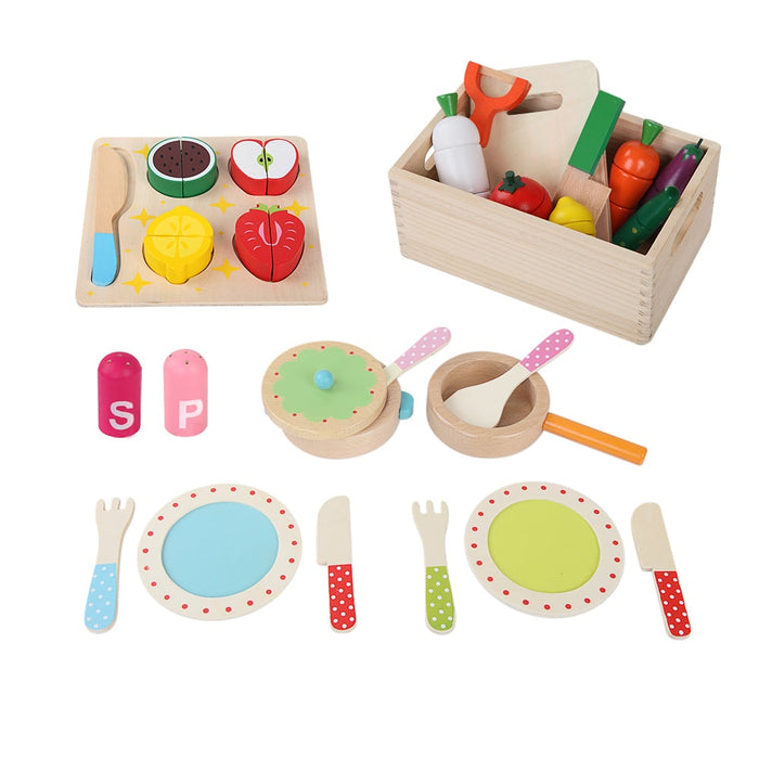 Keezi Kids Pretend Play Food Kitchen Wooden Toys Childrens Cooking Utensils Food - Baby & Kids > Toys