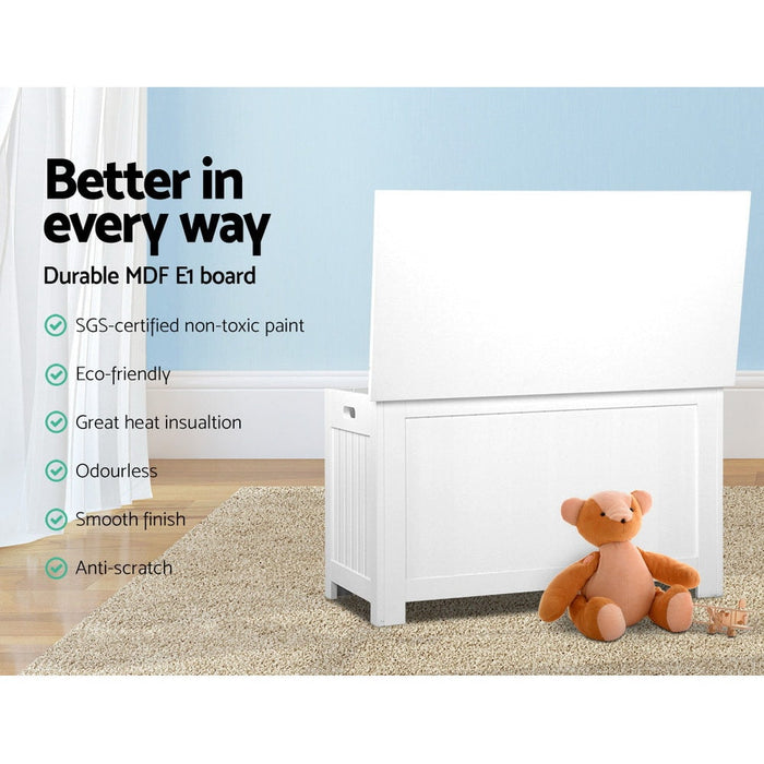 Keezi Kids Wooden Toy Chest Storage Blanket Box White Children Room Organiser - Baby & Kids > Kid’s Furniture