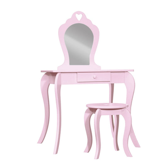 Keezi Pink Kids Vanity Dressing Table Stool Set Mirror Princess Children Makeup - Furniture > Bedroom