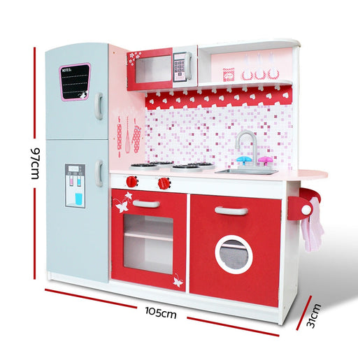 Keezi Wooden Kids Kitchen with Fridge Stove Microwave Oven and Washing Machine - All Products
