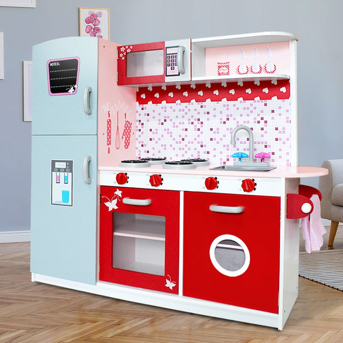 Keezi Wooden Kids Kitchen with Fridge Stove Microwave Oven and Washing Machine - All Products